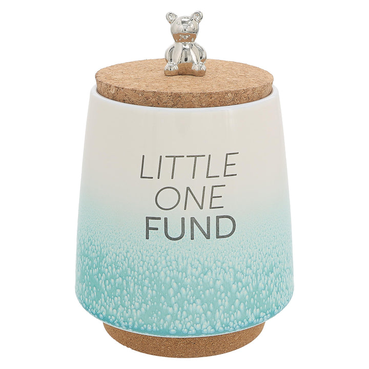 Pavilion - Baby Fund 6.5-inch Unique Ceramic Piggy Bank Savings Bank Money Jar with Cork Base and Cork Lid with hanging Teddy Bear Charm, Ombre Teal 78614