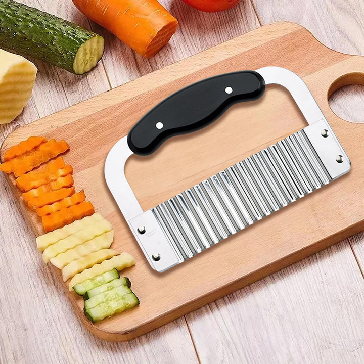 HIC Kitchen Crinkle-Cut Wave Slicer French Fry Vegetable Cutter, Stainless Steel Blade