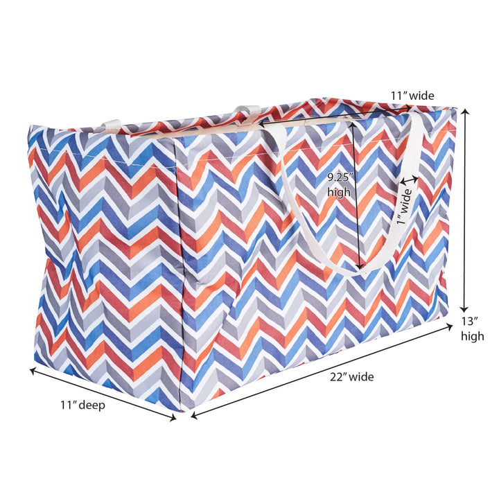 Household Essentials Canvas Utility Tote with Handles, Rectangular Krush Tote, Water-Resistant Vinyl Lining, Large Capacity, Durable and Versatile, Chevron Pattern Short Rectangular