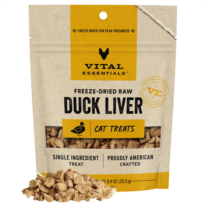 Vital Essentials Freeze Dried Raw Single Ingredient Cat Treats, Duck Liver, 0.9 oz 0.9 Ounce (Pack of 1)