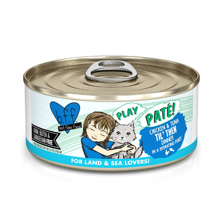 Weruva B.F.F. Play - Best Feline Friend Paté Lovers, Aw Yeah!, Chicken & Tuna Til' Then with Chicken & Tuna, 2.8oz Can (Pack of 12) 2.8 Ounce (Pack of 12)