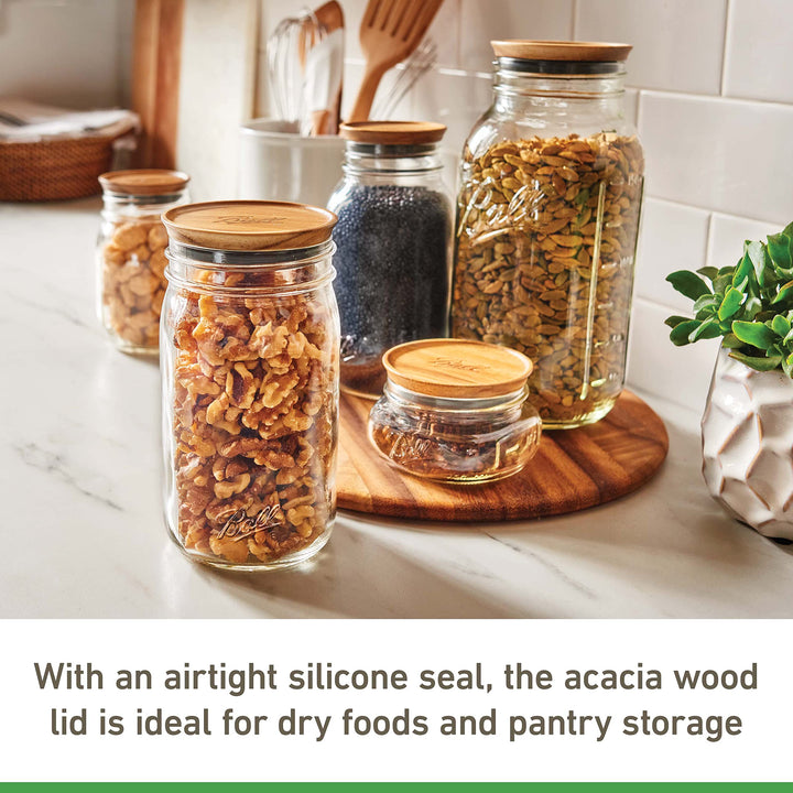 Ball Jar Wooden Storage Lids, regular, Brown, 5 Count (Pack of 1) Acacia Wood Regular Mouth, 5 Count (Pack of 1)