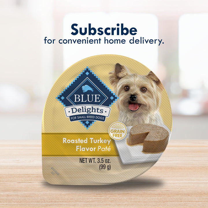 Blue Buffalo Delights Natural Adult Small Breed Wet Dog Food Cups, Pate Style, Roasted Turkey Flavor in Savory Juice 3.5-oz (Pack of 12) 3.5 Ounce (Pack of 12)