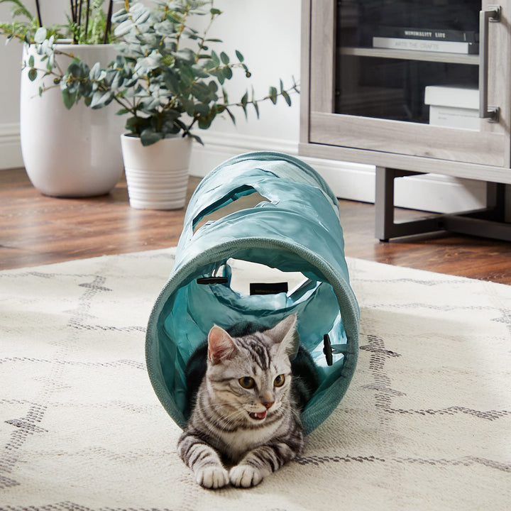 Best Friends by Sheri Ilan Oxford Cat Tunnel for Indoor Cats in Tidepool with Ball Toy, 36" x 10"