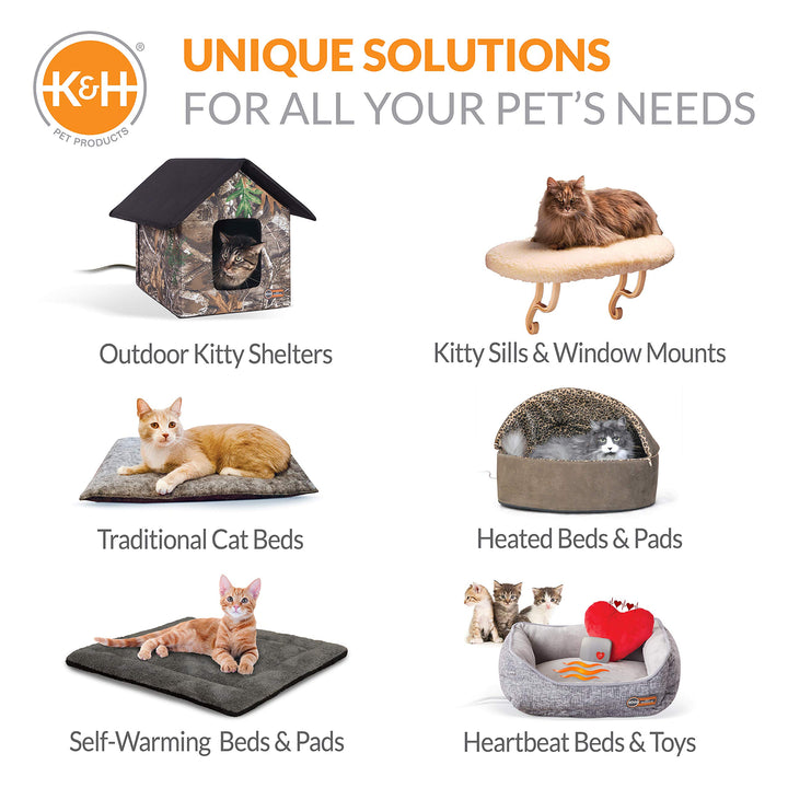 K&H PET PRODUCTS Self-Warming Cat Bed Pad, Self-Heating Thermal Cat and Dog, Cat Warmer Mat for Feral and Indoor Cats, Oatmeal/Chocolate 21 X 17 Inches Recyclable Box