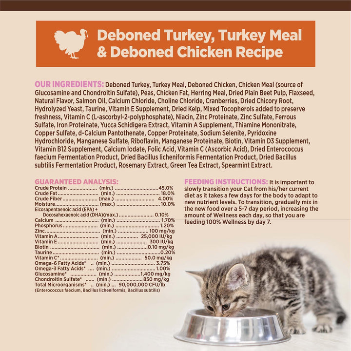 Wellness CORE Natural Grain-Free High Protein Adult Dry Cat Food Recipe, Turkey, Turkey Meal and Duck Formula, 11 Pound Bag 11 Pound (Pack of 1)