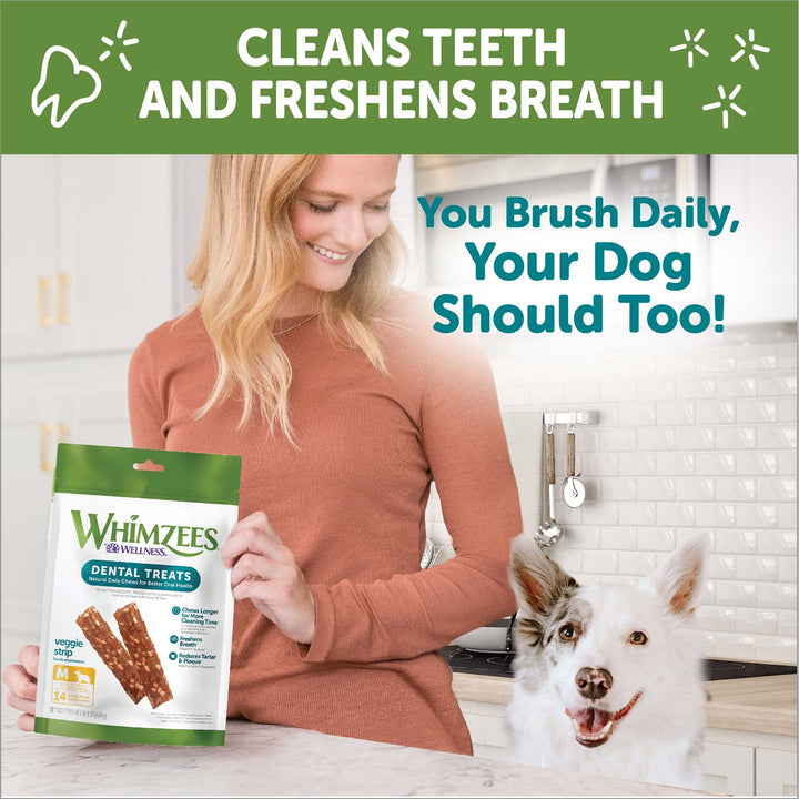 WHIMZEES by Wellness Veggie Strip Natural Dental Chews for Dogs, Long Lasting Treats, Grain-Free, Freshens Breath, Medium Breed, 14 count 1.23 Ounce (Pack of 12)