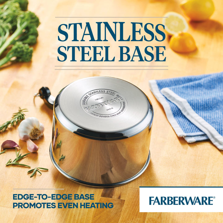 Farberware Classic Stainless Steel 2-Quart Mirror Satin Covered Saucepan, Silver