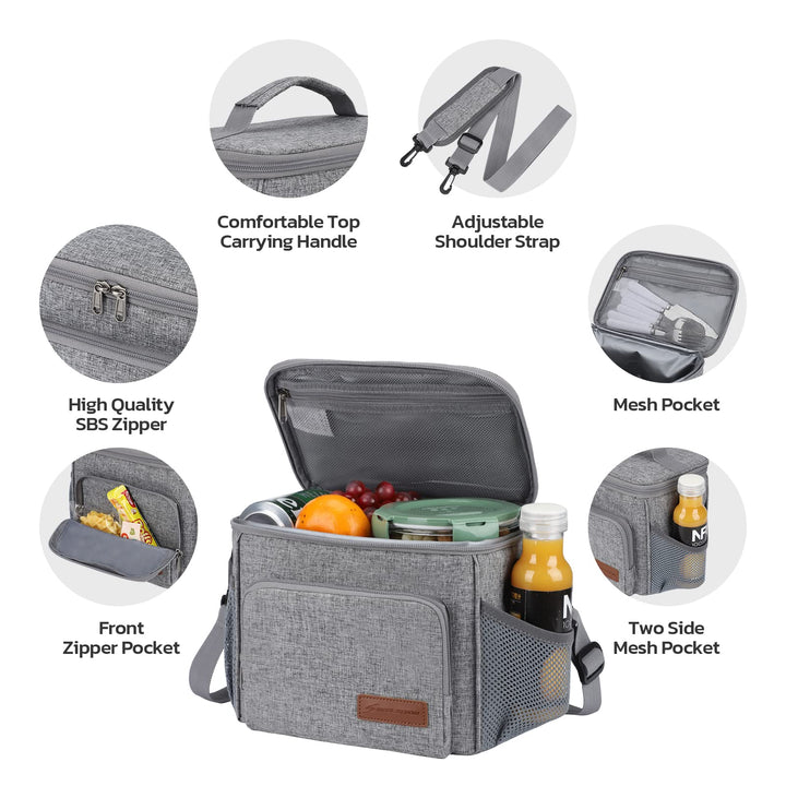 Maelstrom Lunch Box for Men,Insulated Lunch Bag Women/Men,Leakproof Lunch Cooler Bag, Lunch Tote Bag 4.New Single Layer - Grey 4.New Single-Layer (8L/12cans)