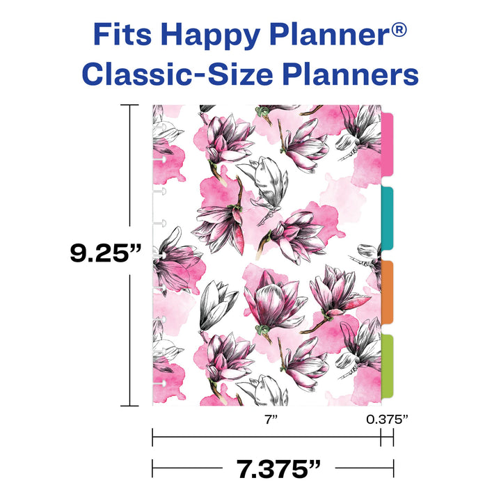 Avery Planner Dividers for Happy Planner 9-disc Classic Size Planners, 4-Tab Set, Neon Blooms Floral Design, 1 Set (25494)