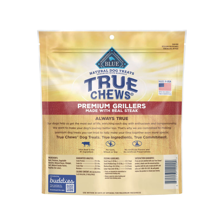 Blue Buffalo True Chews Premium Grillers Natural Dog Treats, Steak 20 oz Bag 1.25 Pound (Pack of 1)