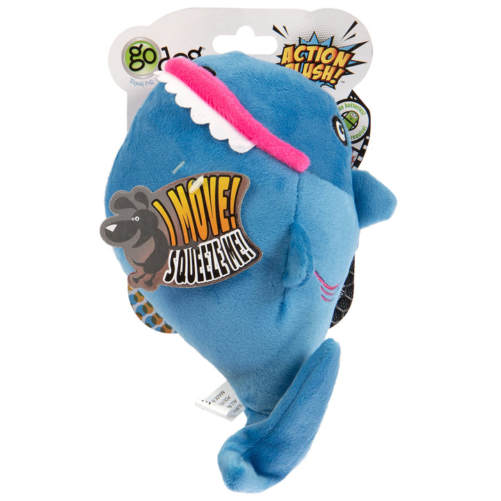 goDog Action Plush Shark Animated Squeaky Dog Toy, Chew Guard Technology - Blue, One Size