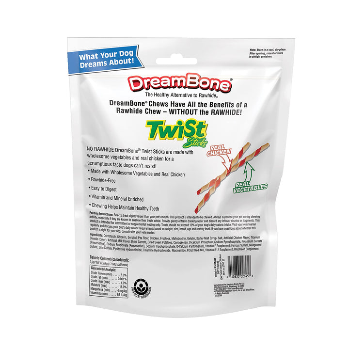 Dreambone Twist Sticks Rawhide Free Dog Chews, Made with Real Chicken, 100 Count (Pack of 1)