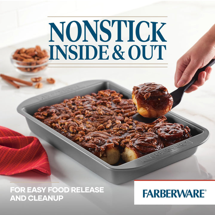 Farberware Nonstick Bakeware Baking Pan / Nonstick Cake Pan, Rectangle - 9 Inch x 13 Inch, Gray 9" x 13" No Lid