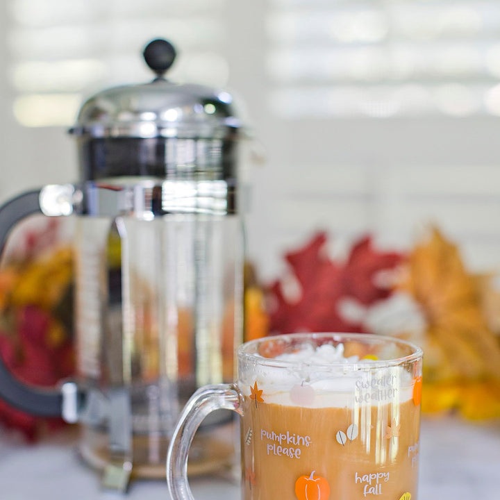 Pearhead Glass Harvest Mug, Halloween Home Décor, Coffee And Tea Glass Mug, Fall Drinkware Accessories, Seasonal Mug, 12 oz.