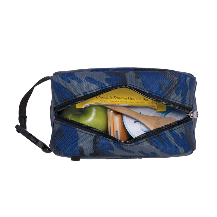 PackIt Freezable Snack Box, Sporty Camo Charcoal Navy, Built with EcoFreeze Technology, Collapsible, Reusable, Zip Closure with Buckle Handle, Great for All Ages and Fresh Snacks on the go