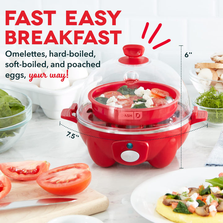 DASH Rapid Egg Cooker: 6 Egg Capacity Electric Egg Cooker for Hard Boiled Eggs, Poached Eggs, Scrambled Eggs, or Omelets with Auto Shut Off Feature - Red