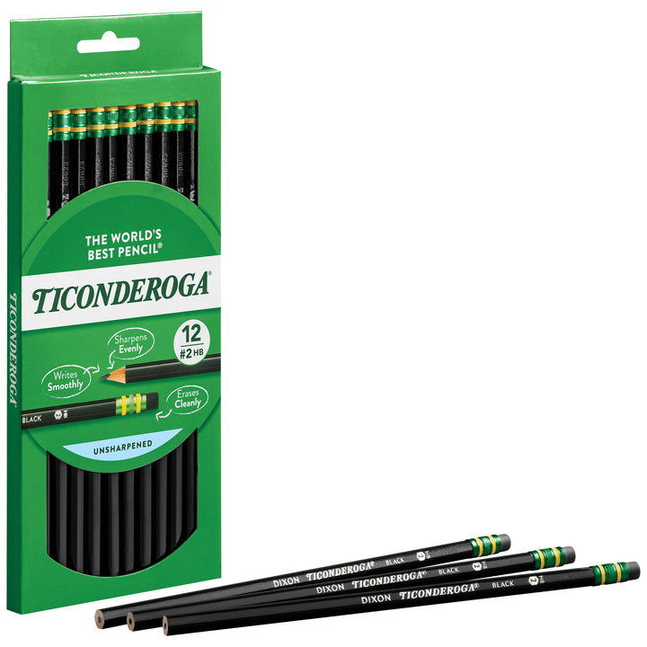 Ticonderoga Wood-Cased Pencils, Unsharpened, 2 HB Soft, Black, 12 Count 12 Count (Pack of 1)