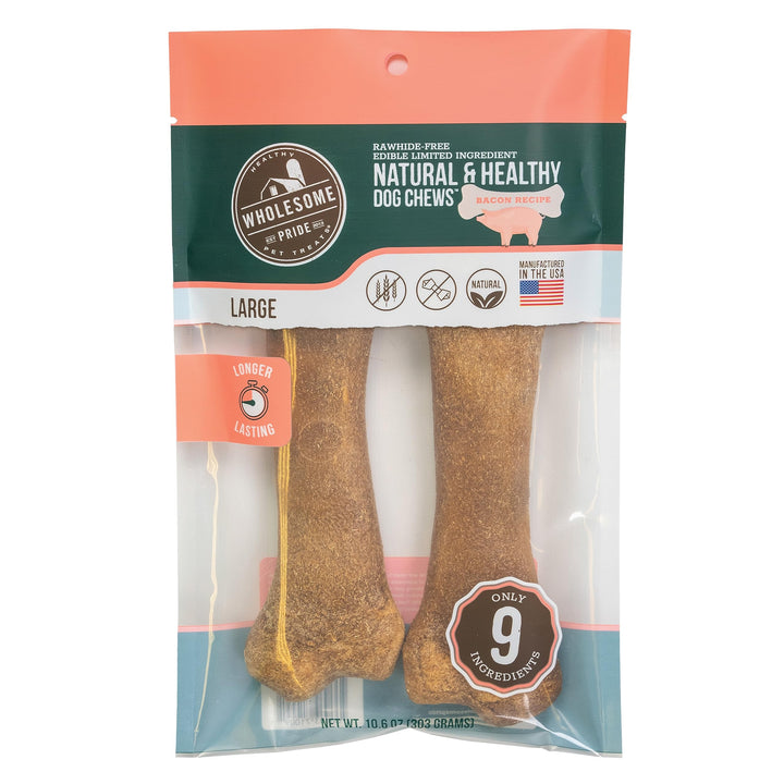 Wholesome Pride Natural & Healthy Dog Chews 2Pk, for Large Dogs, Bacon Flavor 1 Count (Pack of 2)