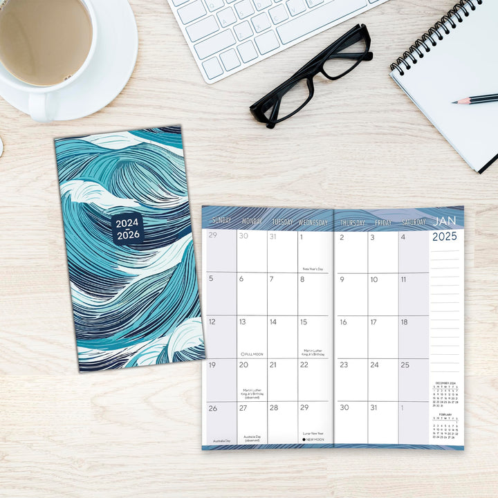 2025 Pocket Planner: Two-Year-Plus Monthly Pocket Calendar Planner (29-Month): August 2024 - December 2026, 6.5" x 3.5" - Ocean Swell