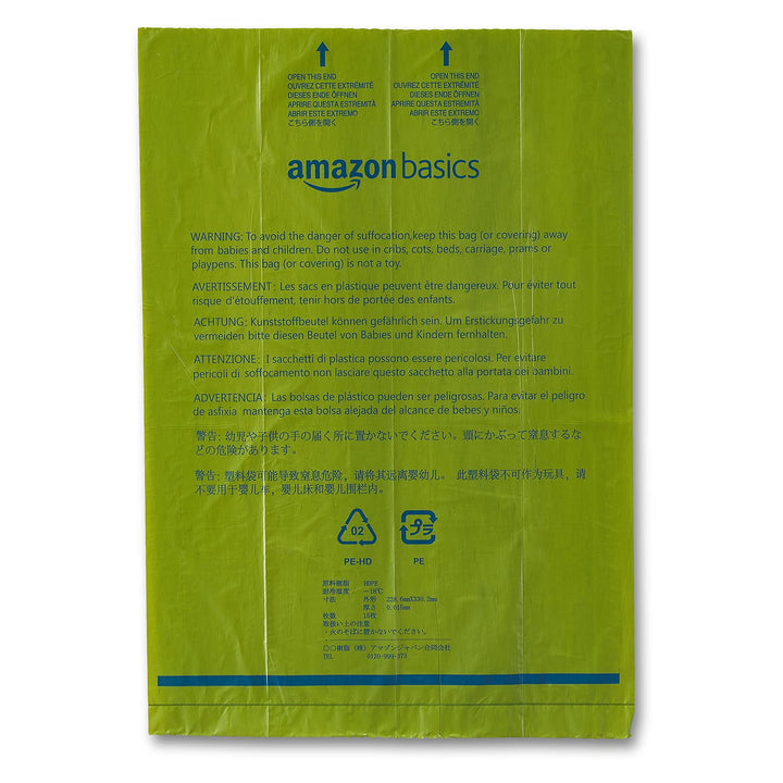 Basics Dog Poop Bags with Dispenser and Leash Clip, Talcum Powder Scented, 13 x 9 Inches - 270 Count (15 Bags per Roll, 18 Rolls) 15 Count (Pack of 18)