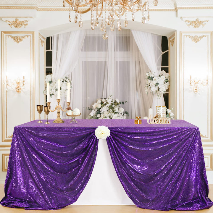 B-COOL Purple Sequin Tablecloth 60x102 Inch Sparkly Table Cloth Purple Table Drape Overlay for Wedding Halloween Birthday Party Wedding Decorations Purple