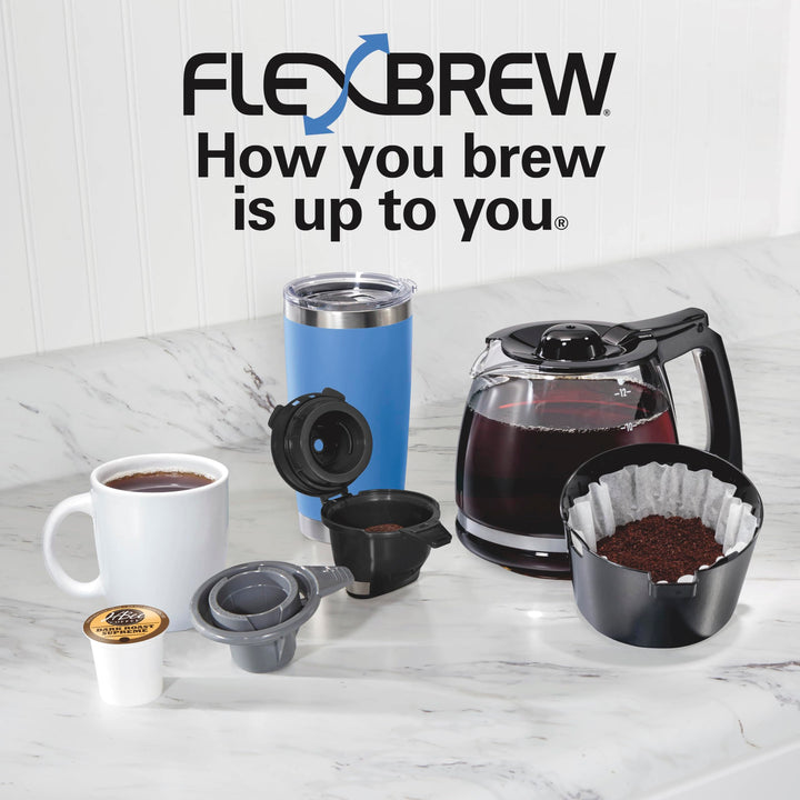 Hamilton Beach FlexBrew Trio 2-Way Coffee Maker, Compatible with K-Cup Pods or Grounds, Combo, Single Serve & Full 12c Pot, Black - Fast Brewing (49902) Black, Fast Brewing, Removable Reservoir