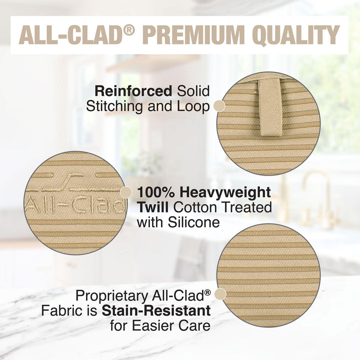 All-Clad Premium Pot Holder & Hot Pad: Heat Resistant to 500 Degrees - 100% Cotton, 10"x6.25" Hot Pad for Kitchen and Barbeque, (2-Pack), Cappuccino 2 Pack