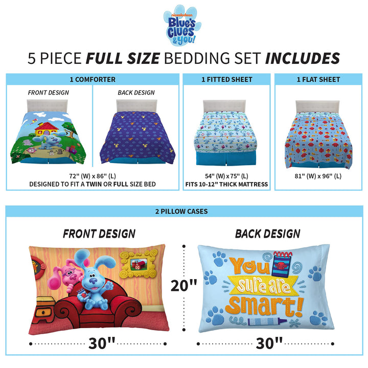 Franco Kids Bedding Super Soft Comforter and Sheet Set, 5 Piece Full Size, Blues Clues 1