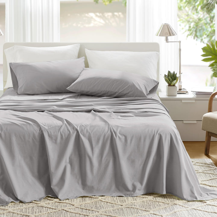 Comfort Spaces 100% Cotton Sheet Set Breathable, Lightweight, Soft with 14" Elastic Pocket Fits up to 16" Mattress, All Season Cozy Bedding, Matching Pillow Case, Queen Good Vibes 4 Piece