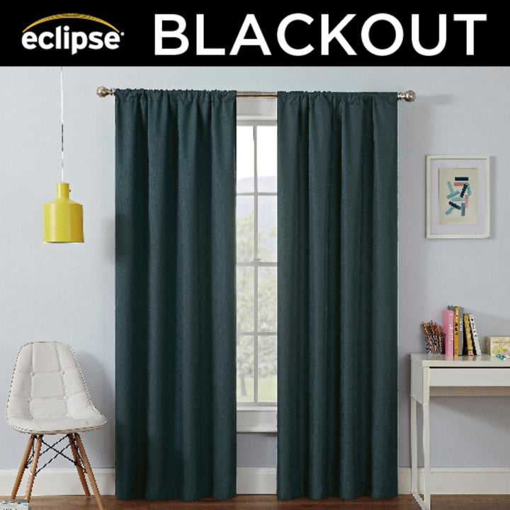 Eclipse Kendall Modern Blackout Thermal Rod Pocket Window Curtain, Insulating & Noise Reducing Curtains for Bedroom or Living Room (1 Panel), 63 in Long x 42 in Wide, Teal 63" x 42" Green Solid