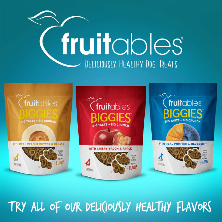 Fruitables Biggies Dog Biscuits  Crunchy Dog Biscuits Made with Pumpkin  Healthy Dog Treats Packed with Real Fruit Flavor  Free of Wheat, Corn and Soy  Almond Butter & Coconut  16 oz