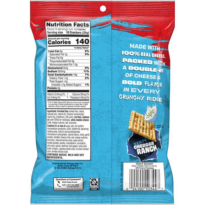 Cheez-It Grooves Crunchy Cheese Crackers, Snack Crackers, Lunch Snacks, Family Size, Sharp White Cheddar, 17oz Box (1 Box) 1.06 Pound (Pack of 1)