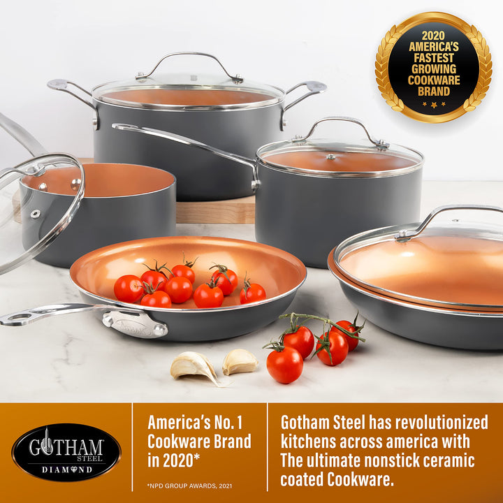 Gotham Steel 9.5 Inch Non Stick Frying Pans, Frying Pans Nonstick Skillet, Healthy and Non Toxic Ceramic Pan for Cooking, Nonstick Frying Pan, Oven Safe Skillet, Dishwasher Safe - Copper