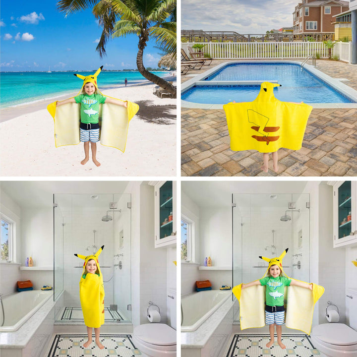 Pokemon Pikachu Bath/Pool/Beach Soft Cotton Terry Hooded Towel Wrap, 24" x 50", By Franco Kids Pokemon Pikachu 24 in x 50 in