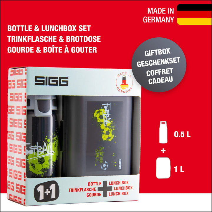 SIGG - Kids Lunch Box VIVA - Made in Germany - Dishwasher Safe - Food Containers for School, Daycare - Gifts Boys, Girls Football Lunch Box + Bottle