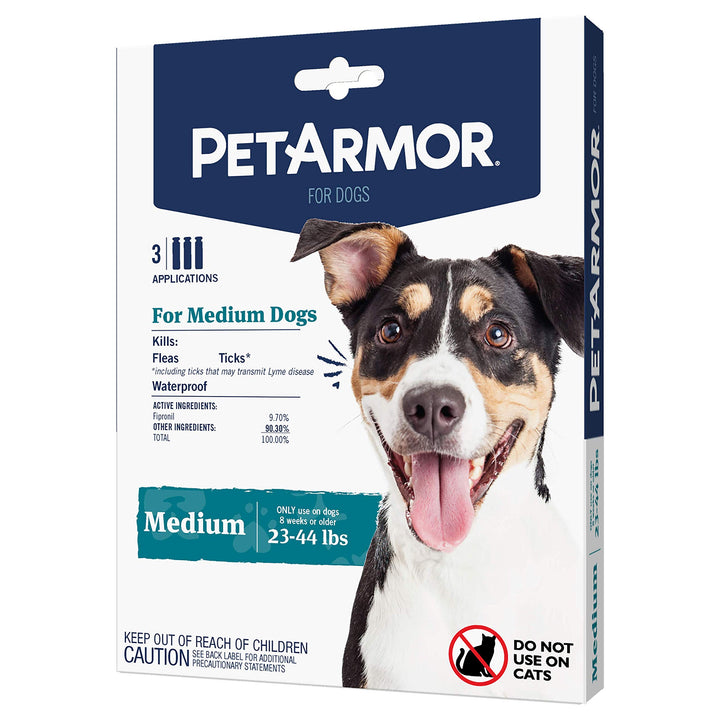 PetArmor for Dogs, Flea and Tick Treatment for Medium Dogs (23-44 Pounds), Includes 3 Month Supply of Topical Flea Treatments 3 Count 22-44 lbs