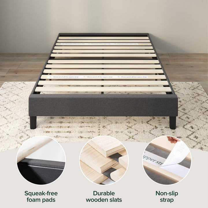 ZINUS Curtis Upholstered Platform Bed Frame, Mattress Foundation, Wood Slat Support, No Box Spring Needed, Eco Friendly WonderBox (TM) Packaging, Dark Grey, Queen New Small Box Frame Only