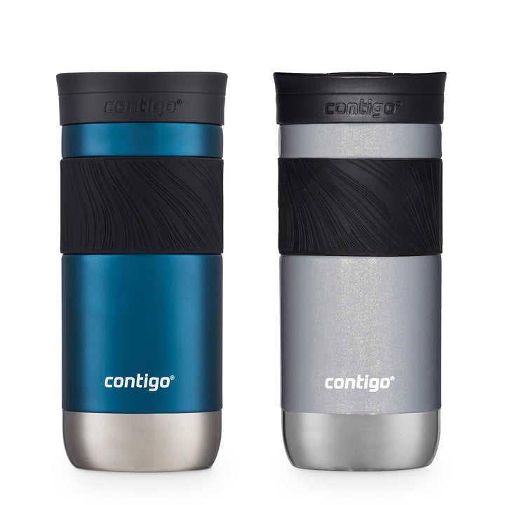 Contigo 16oz Vacuum-Insulated Stainless Steel Leak-Proof Travel Mug, 2-Pack - Keeps Drinks Hot/Cold for Hours Blueberry/Gold Morel 16oz 2 Pack