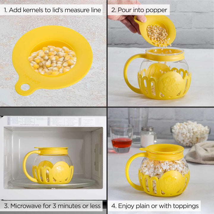 Ecolution Patented Micro-Pop Microwave Popcorn Popper with Temperature Safe Glass, 3-in-1 Lid Measures Kernels and Melts Butter, Made Without BPA, Dishwasher Safe, 1.5-Quart, Yellow 1.5-Quart Snack Size