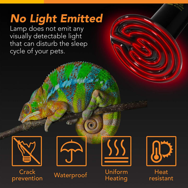 Simple Deluxe 100W 2-Pack Ceramic Heat Emitter Reptile Heat Lamp Bulb No Light Emitting Brooder Coop Heater for Amphibian Pet & Incubating Chicken, Black 100W (D-85mm) 2 Pack