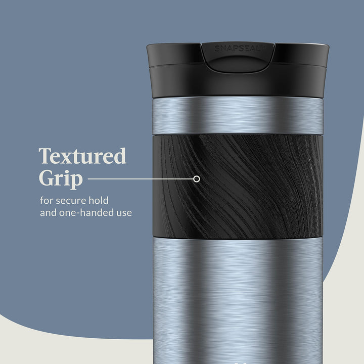 Contigo Byron Vacuum-Insulated Stainless Steel Travel Mug with Leak-Proof Lid, Reusable Coffee Cup or Water Bottle, BPA-Free, Keeps Drinks Hot or Cold for Hours, 16oz, Dark Ice Transparent