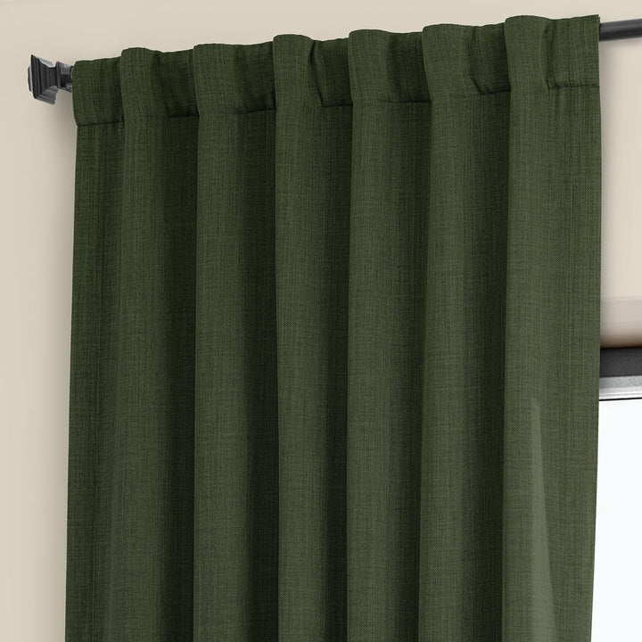 HPD Half Price Drapes Faux Linen Room Darkening Curtains - 96 Inches Long Luxury Linen Curtains for Bedroom & Living Room (1 Panel), 50W X 96L, Tuscany Green