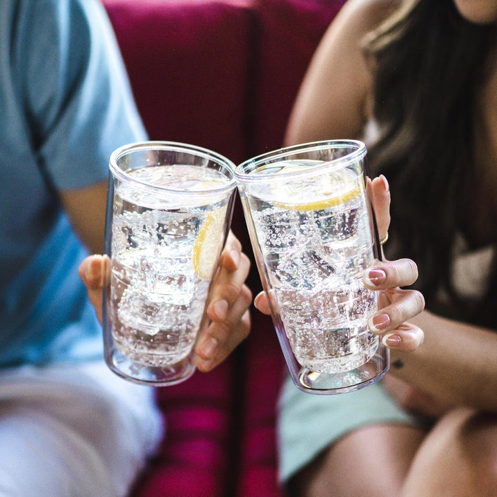 Tervis Clear & Colorful Tabletop Made in USA Double Walled Insulated Tumbler Travel Cup Keeps Drinks Cold & Hot, 16oz - 2pk, Clear