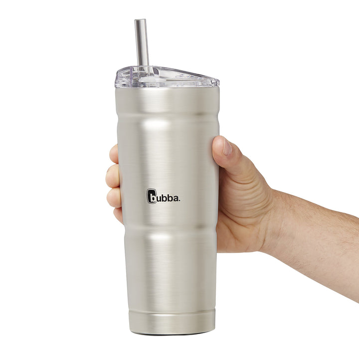 BUBBA BRANDS Envy S Vacuum-Insulated Stainless Steel Tumbler with Lid and Straw, 24oz Reusable Iced Coffee or Water Cup, BPA-Free Travel Tumbler, Steel/Clear