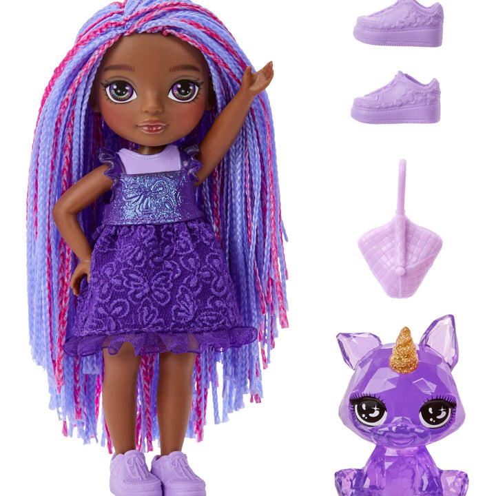 Rainbow High Littles – Indigo Bailey, Purple 5.5" Posable Small Doll with Purse, Magical Pet Fox, Girls Toy Gift, Kids Ages 4-12 Years