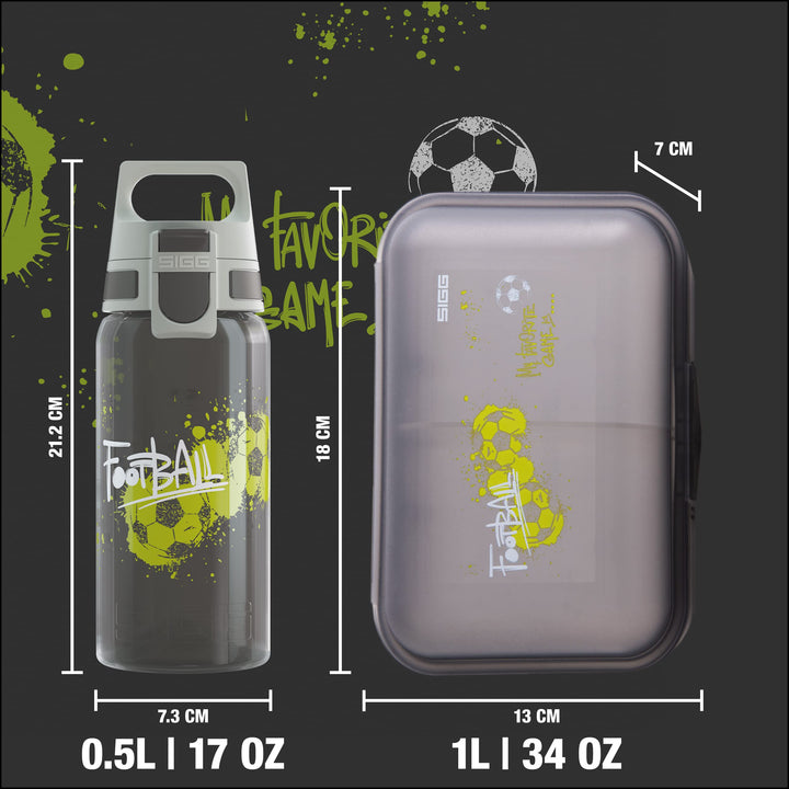 SIGG - Kids Lunch Box VIVA - Made in Germany - Dishwasher Safe - Food Containers for School, Daycare - Gifts Boys, Girls Football Lunch Box + Bottle