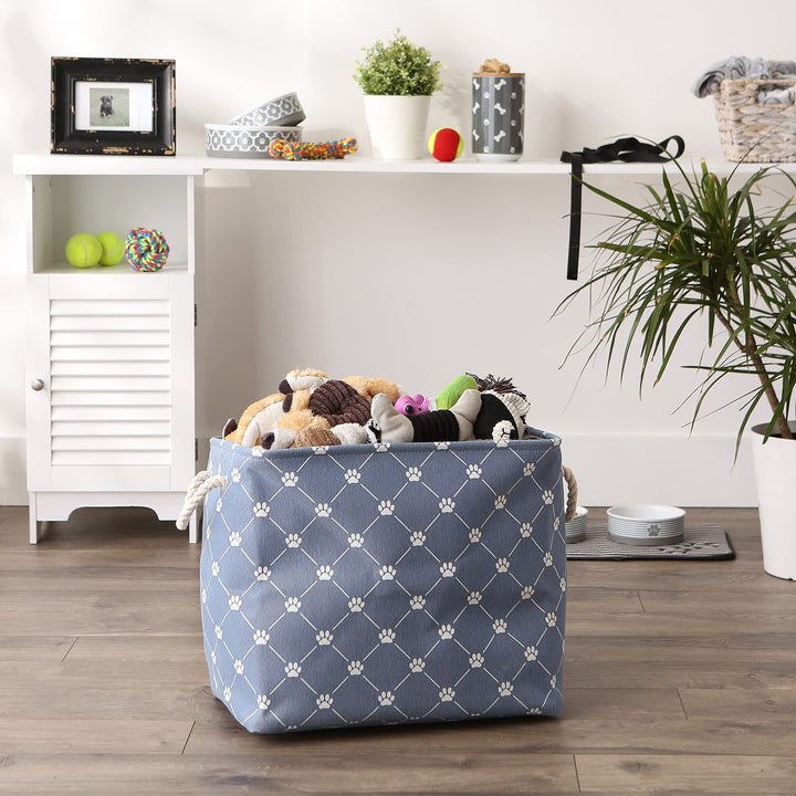 Bone Dry Pet Storage Collection Paw and Bone Print, Large Rectangle, 17.5x12x15, Stonewash Blue Trellis Large Rectangle, 17.5x12x15"