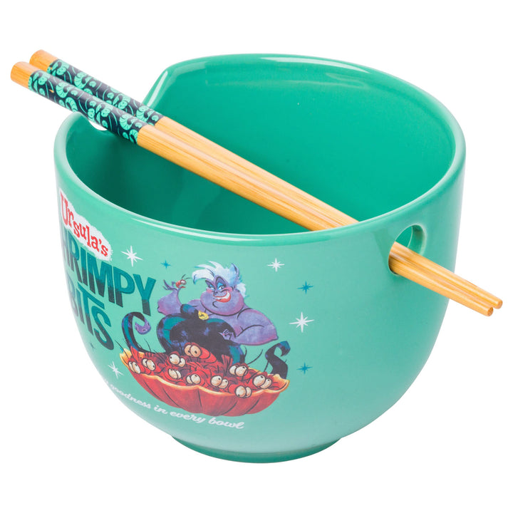 Silver Buffalo Disney Villains Little Mermaid Ursula's Shrimpy Bits Ceramic Ramen Noodle Rice Bowl with Chopsticks, Microwave Safe, 20 Ounces, Little Mermaid Ursula's Shrimpy Bits