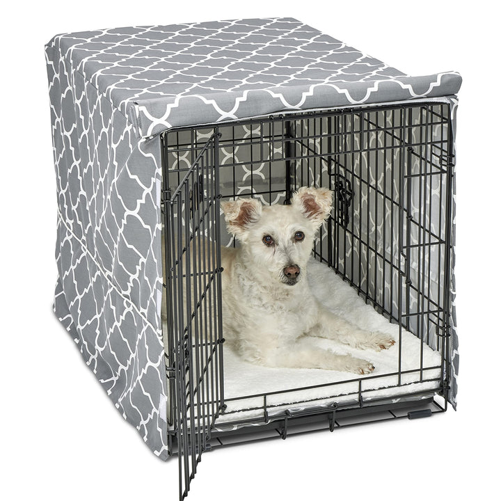 New World Pet Products Dog Crate Cover Featuring Teflon Fabric Protector, Dog Crate Cover Fits Midwest 30-Inch Dog Crates, Light Gray Designer Pattern